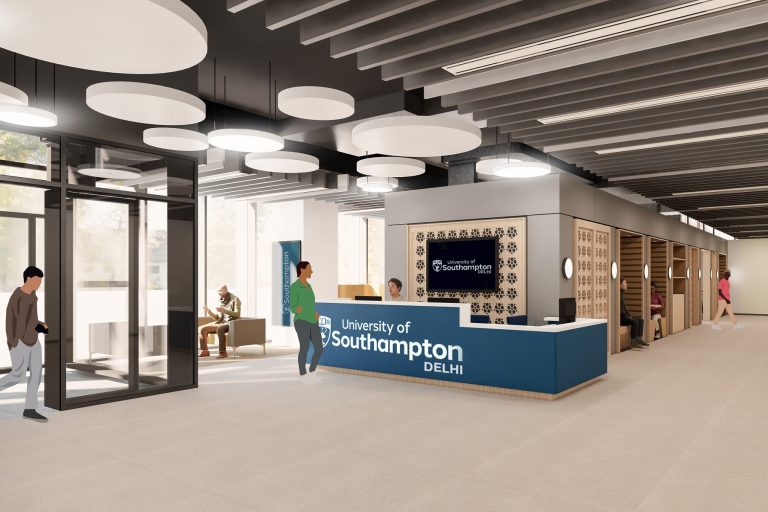 The main reception desk for visitors as they arrive on the campus